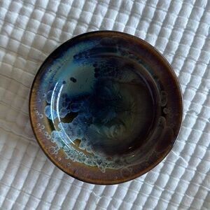 Artistic Ceramic Dish with Blue and Brown Hues